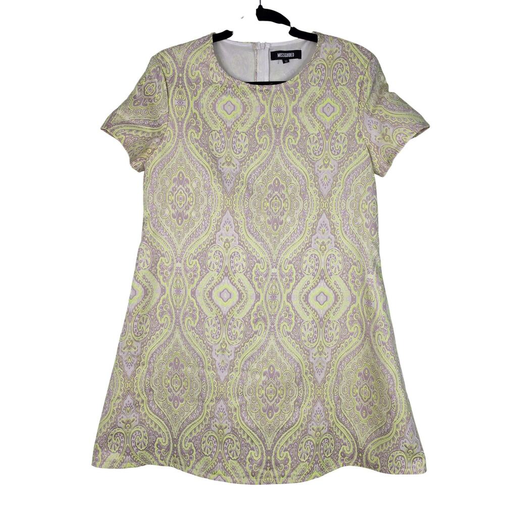 Missguided Dress Womens 6 Multicolor Paisley Jacquard Shift Mini Preppy Office